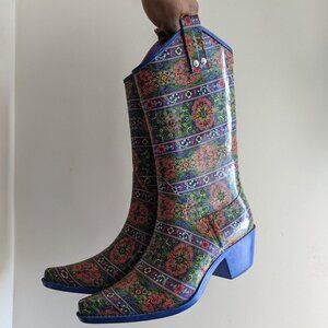Multi-colored Floral Print Cowboy Rainboots